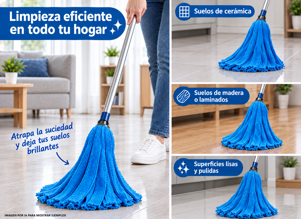 Fregona Tiras Microfibra Doble Acción Azul 150gr